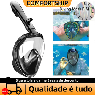 Máscara De Mergulho Snorkel Full Face Preto Respiratória Natação Subaquática em Oferta na Shopee