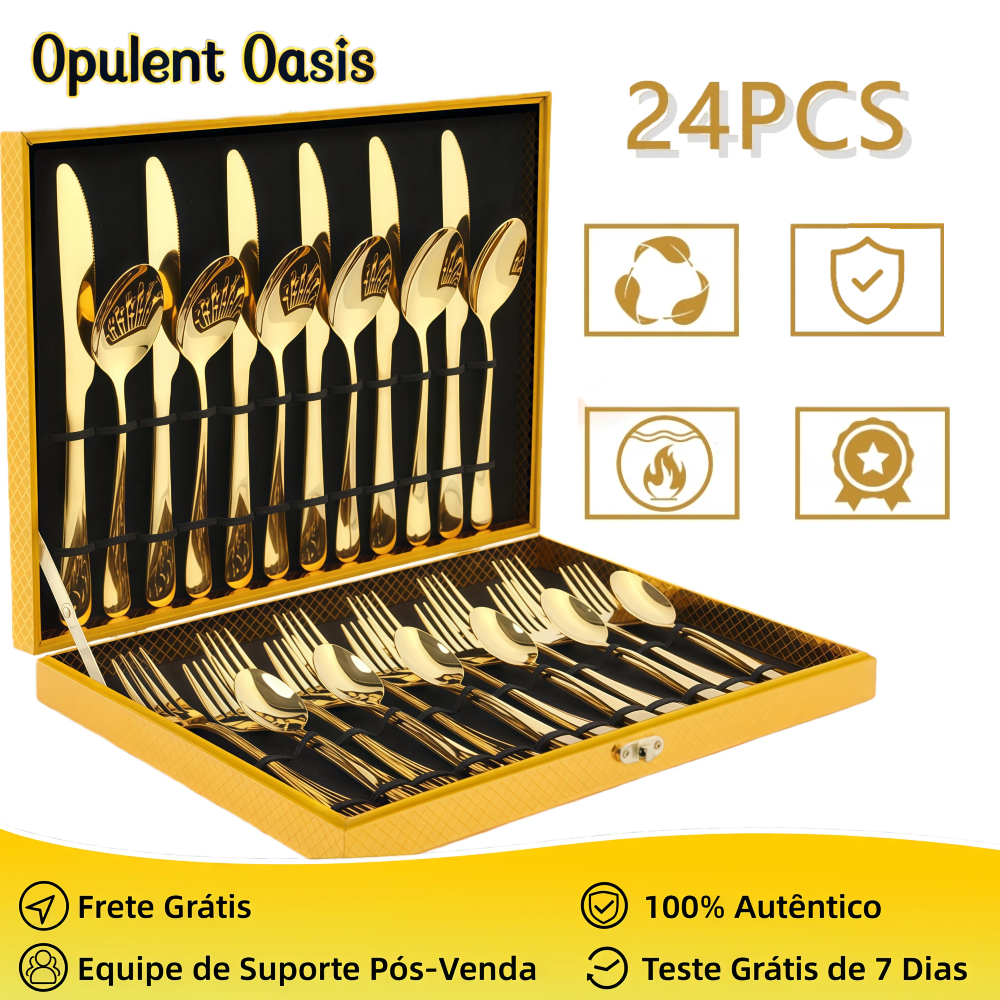 Opulent Oasis>Kit Jogo Talheres Inox 24pçs Slim faqueiro Em Aço para cozinha utensílios domésticos