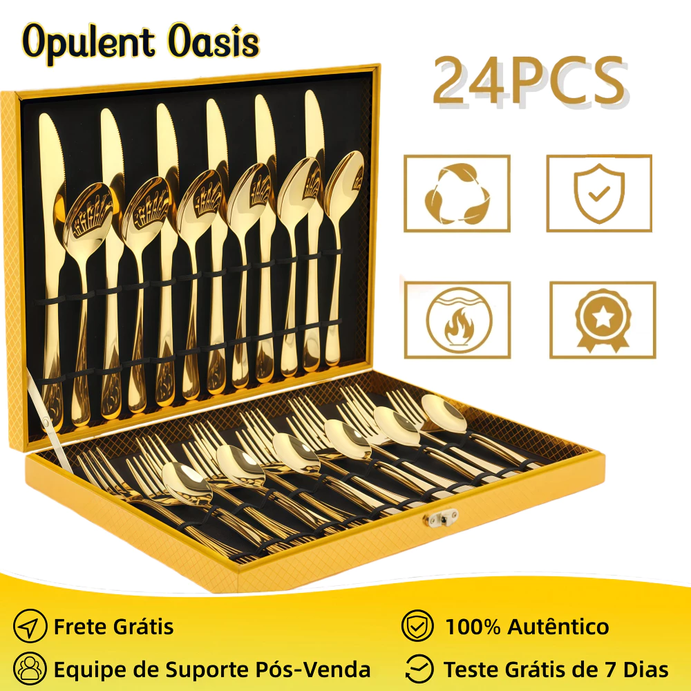 Opulent Oasis Kit Jogo Talheres Inox 24pçs Slim faqueiro Em Aço para cozinha utensílios domésticos