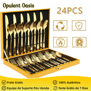 Opulent Oasis Kit Jogo Talheres Inox 24pçs Slim faqueiro Em Aço para cozinha utensílios …