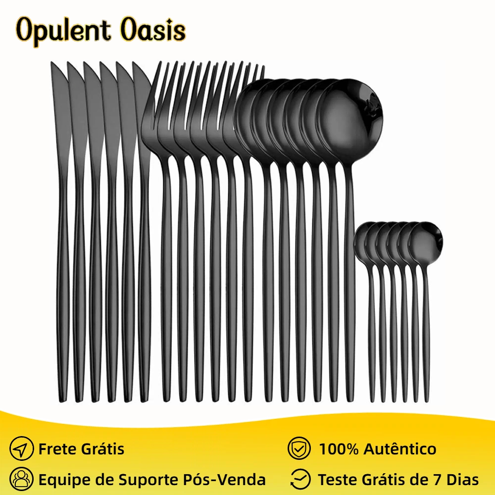 Kit 24 Jogo De Talheres Aço Inoxidável 416 Preto - Mars