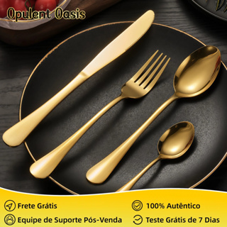Kit 24 Jogo De Talheres Para Bife Aço Inoxidável Dourados Com Colher Pequena em Oferta na Shopee
