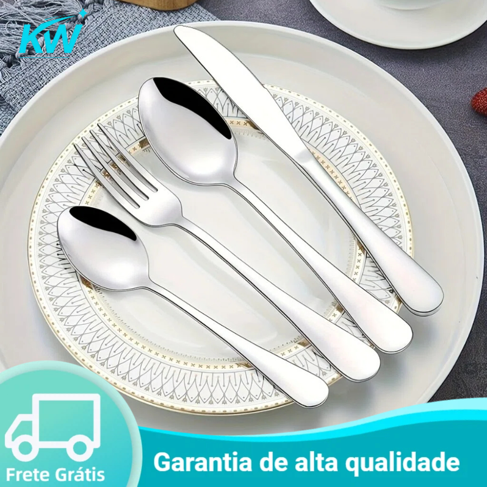 24 peças Conjunto de talheres de aço inoxidável  Conjunto de talheres de luxo da Série Prateada