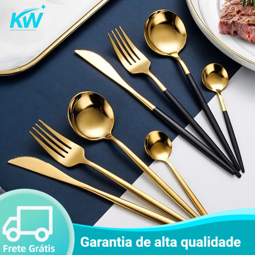 Kit 24/48 Pçs Talheres Cozinha Garfo Faca Colher Aço Inox Rosa Dourado Preto Dourado em Oferta na Shopee
