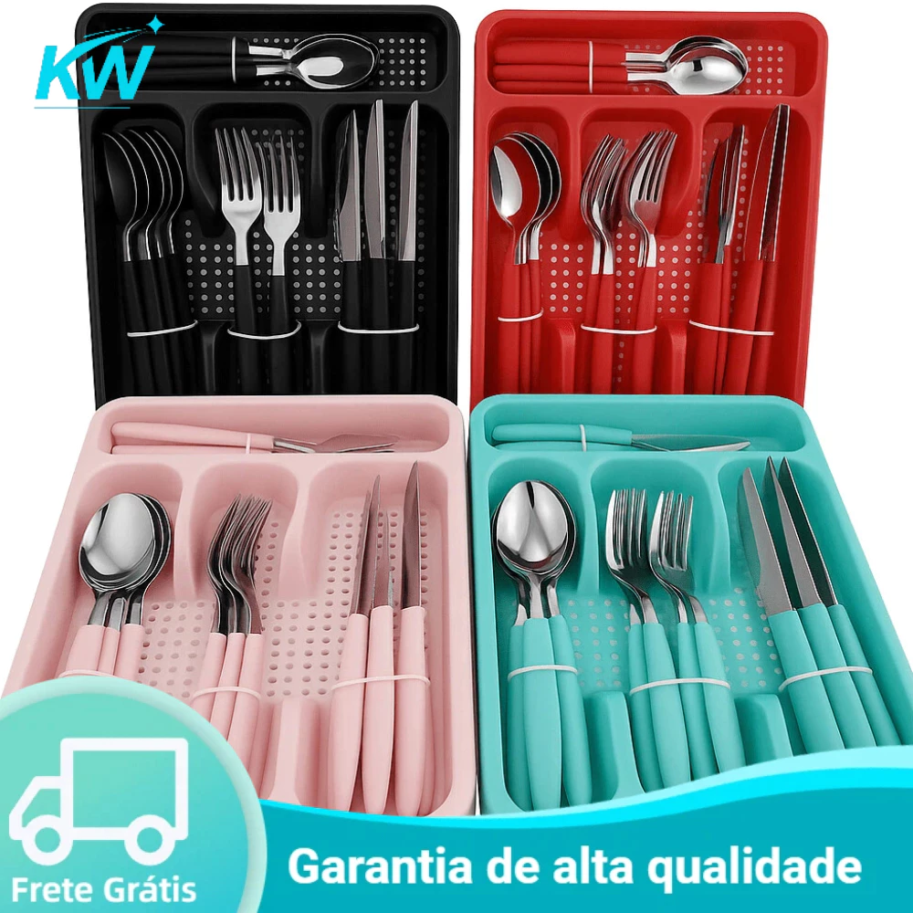 Jogo De Talheres Inox Com 24 Peças + Suporte Gaveteiro — imagem 1