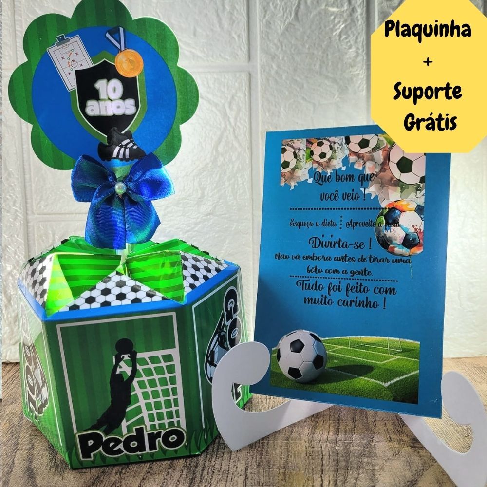 Centro de Mesa Futebol + Plaquinha Grátis Cachepô Personalizado Festa Aniversário Lembrancinha Arranjo Enfeite Caixinha