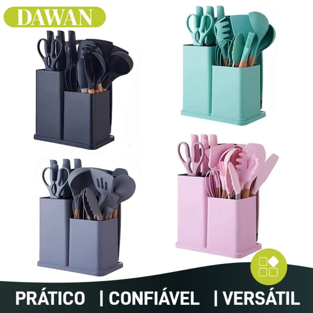 Jogo de Cozinha 19 Peças Luxo Completo Antiaderente e Resistente ao Calor Conjunto de Utensílios de Silicone