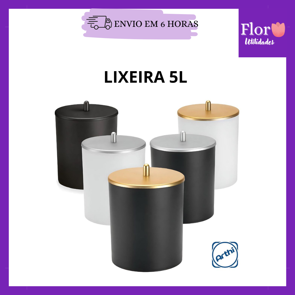 Lixeira de Cozinha Escritório Banheiro 5L Tampa Inox