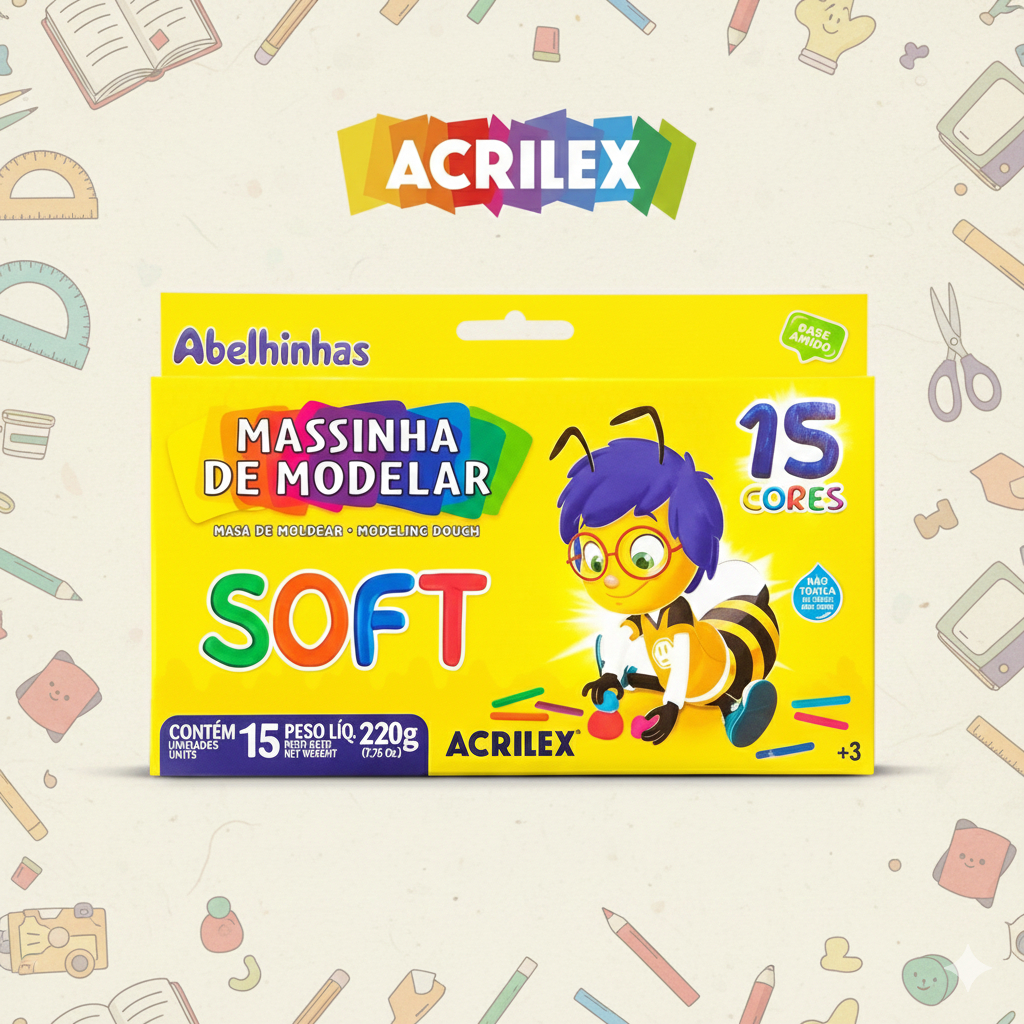 Massinha de Modelar Soft 220g 15 Cores Acrilex Volta às Aultas Infantil Diversão