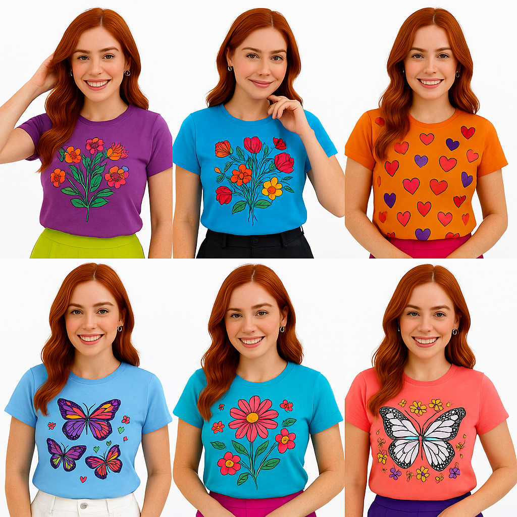 Kit 1 ou 2 Camiseta Feminina Básica Algodão Moda Casual Confortável Dia a Dia Alta Qualidade Blusa Feminina Manga Curta