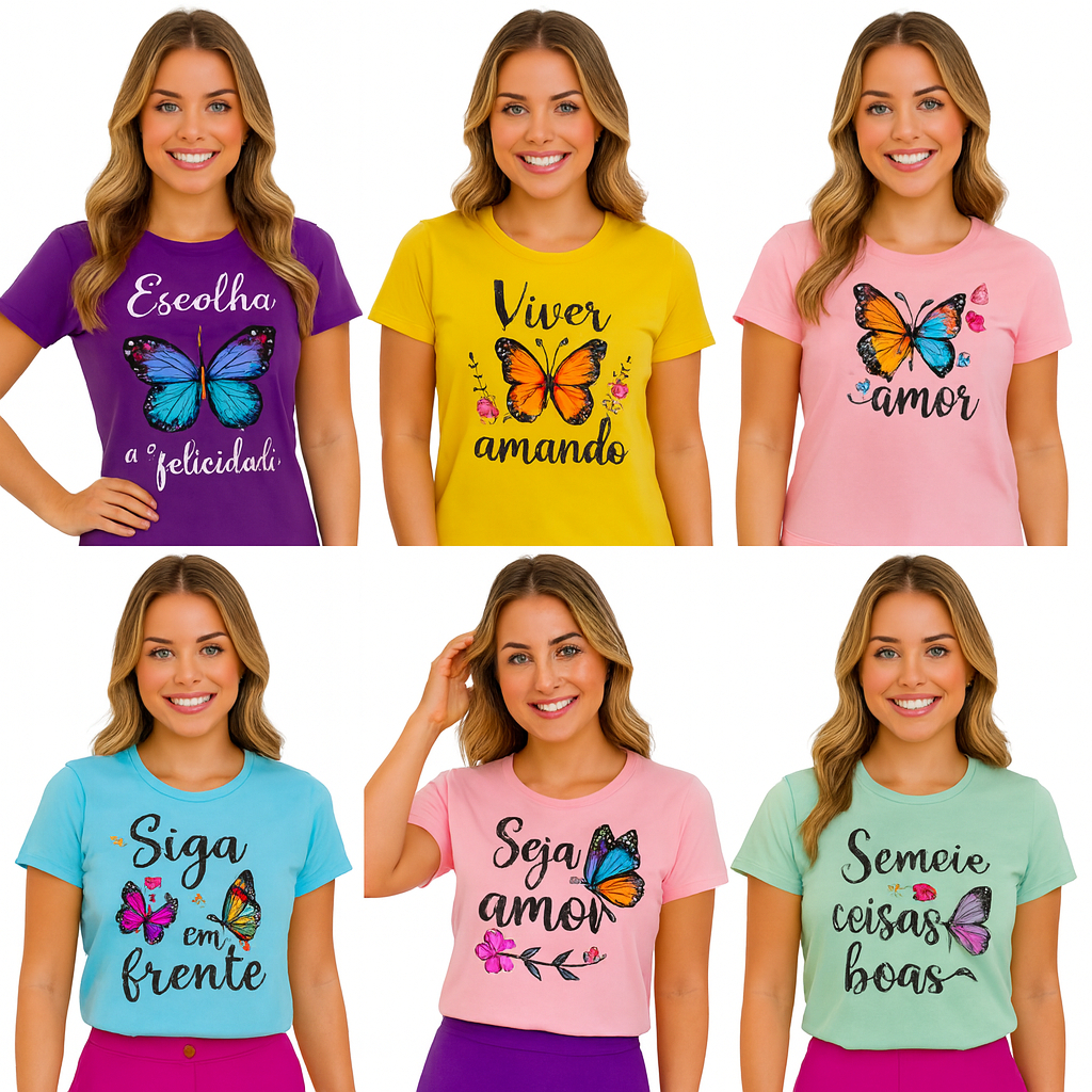 Kit 1 ou 3 Camiseta Feminina Básica Algodão Moda Casual Confortável Dia a Dia Alta Qualidade Blusa Feminina Manga Curta