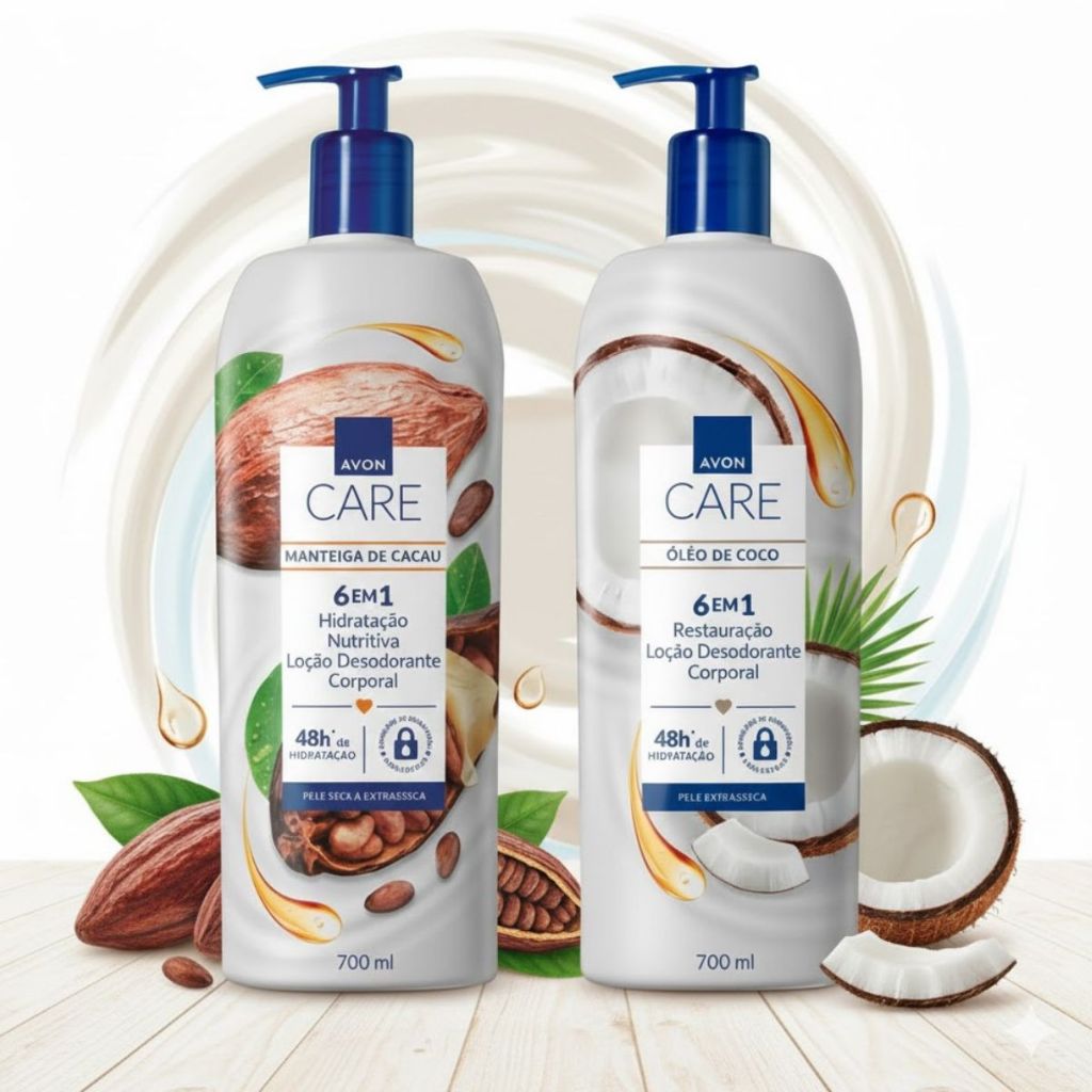 LOÇÃO DESODORANTE CORPORAL AVON CARE MANTEIGA DE CACAU E OLEO DE COCO 6 EM 1  2X70ML em Oferta na Shopee