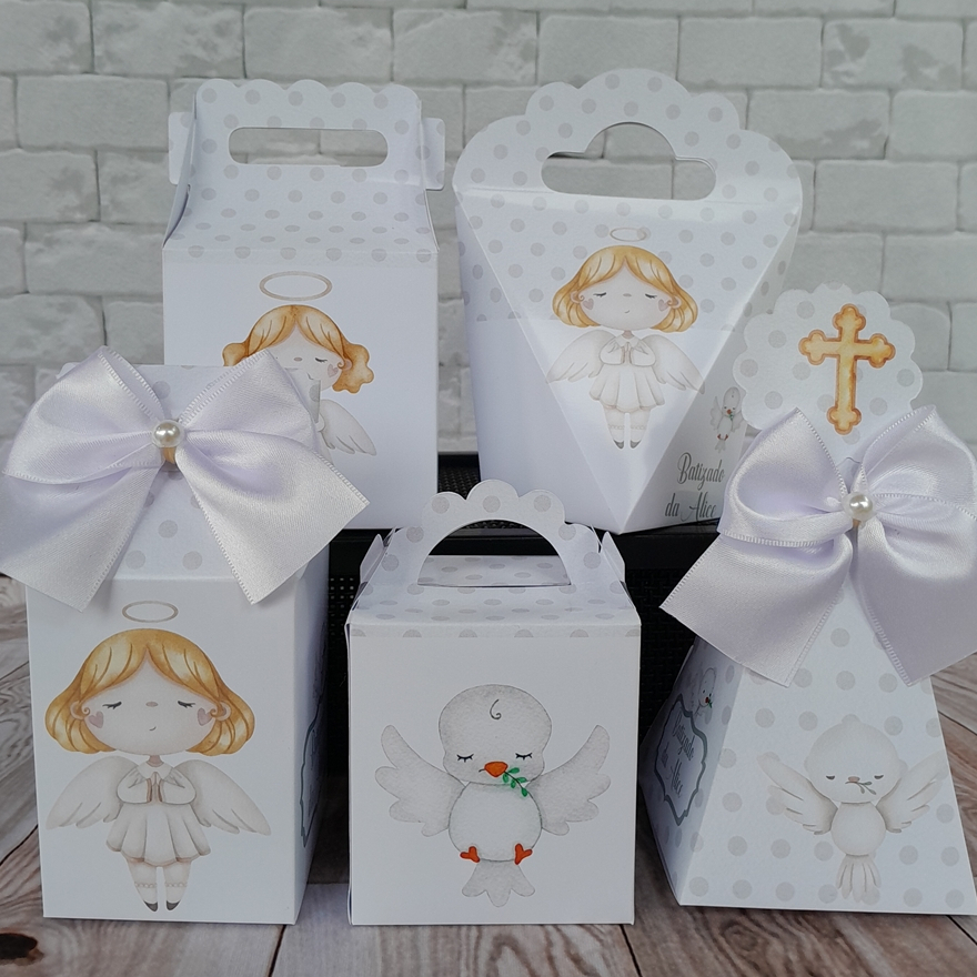 PEGUE E MONTE - Kit Festa Personalizados Batismo Batizado Anjinha Menina Lembrancinhas Kit Caixinhas
