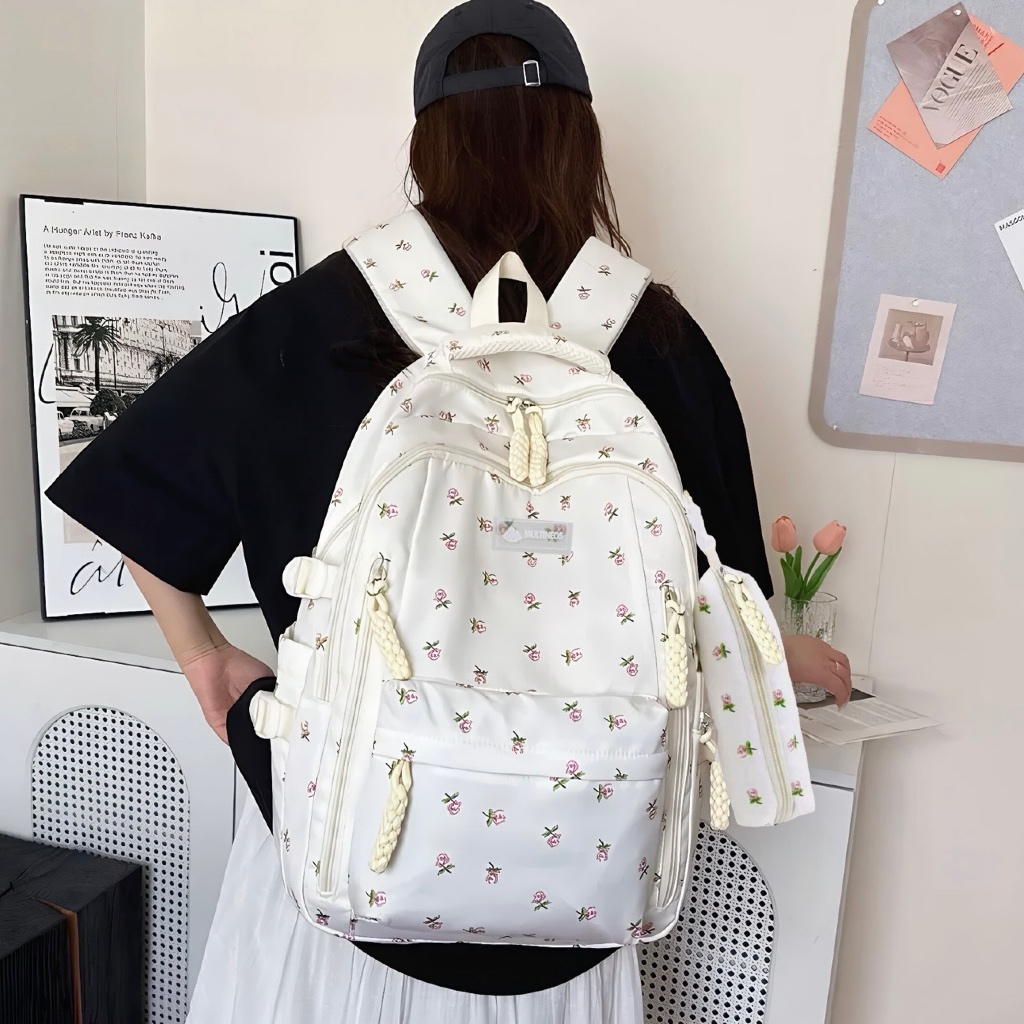 Mochila Escolar Com Estojo De Grande Capacidade Para Estudante Feminina Masculino Nylon Impermeavel em Oferta na Shopee