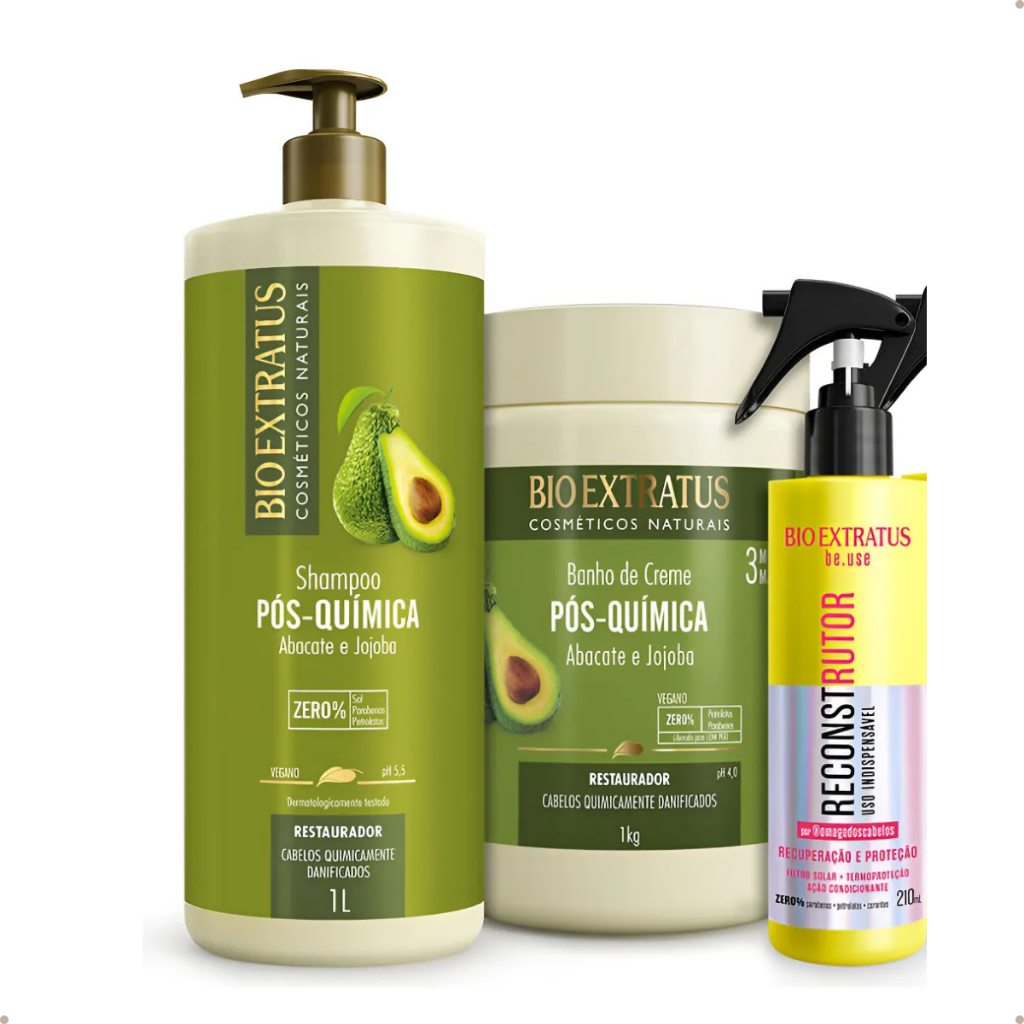 Kit Reconstrutor +shampoo E Máscara Pós Química Bio Extratus em Oferta na Shopee