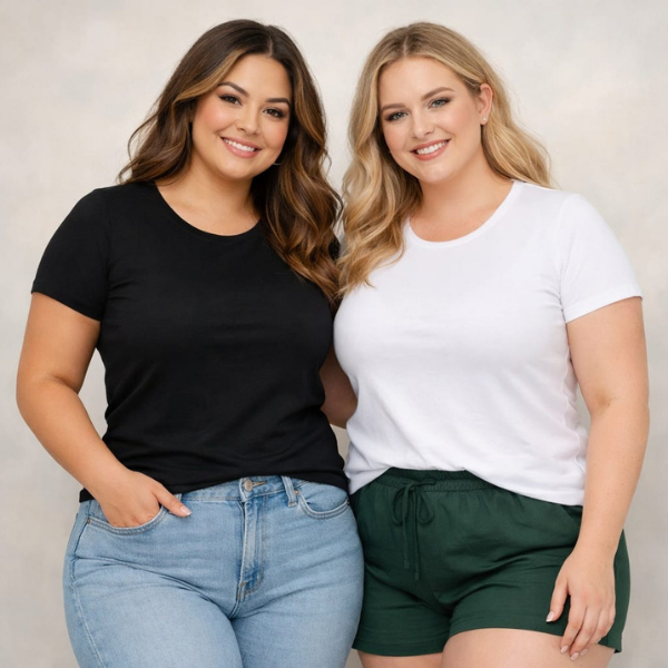 Kit 2 T-shirt Feminina Plus Size XGG ao G3 Básica 100% Algodão Envio Imediato