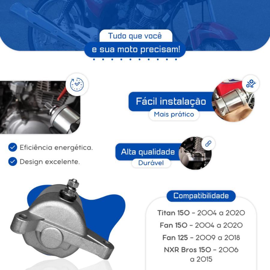 Motor de Partida Arranque Honda Titan 150 Fan 150 Bros 150 2004 - 2015 Fan 125 2009 - 2016