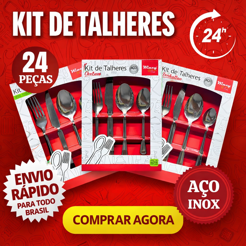 Jogo de Talheres Faqueiro Inox 24 Peças Wincy Casa