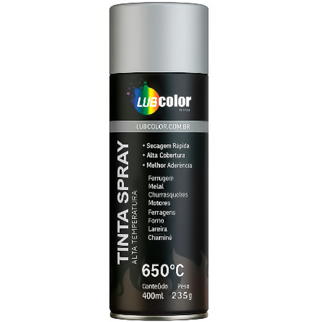 Tinta Spray Alumínio Alta Temperatura Uso Geral 400ml Madeira Plástico Metal Isopor - LUBCOLOR em Oferta na Shopee