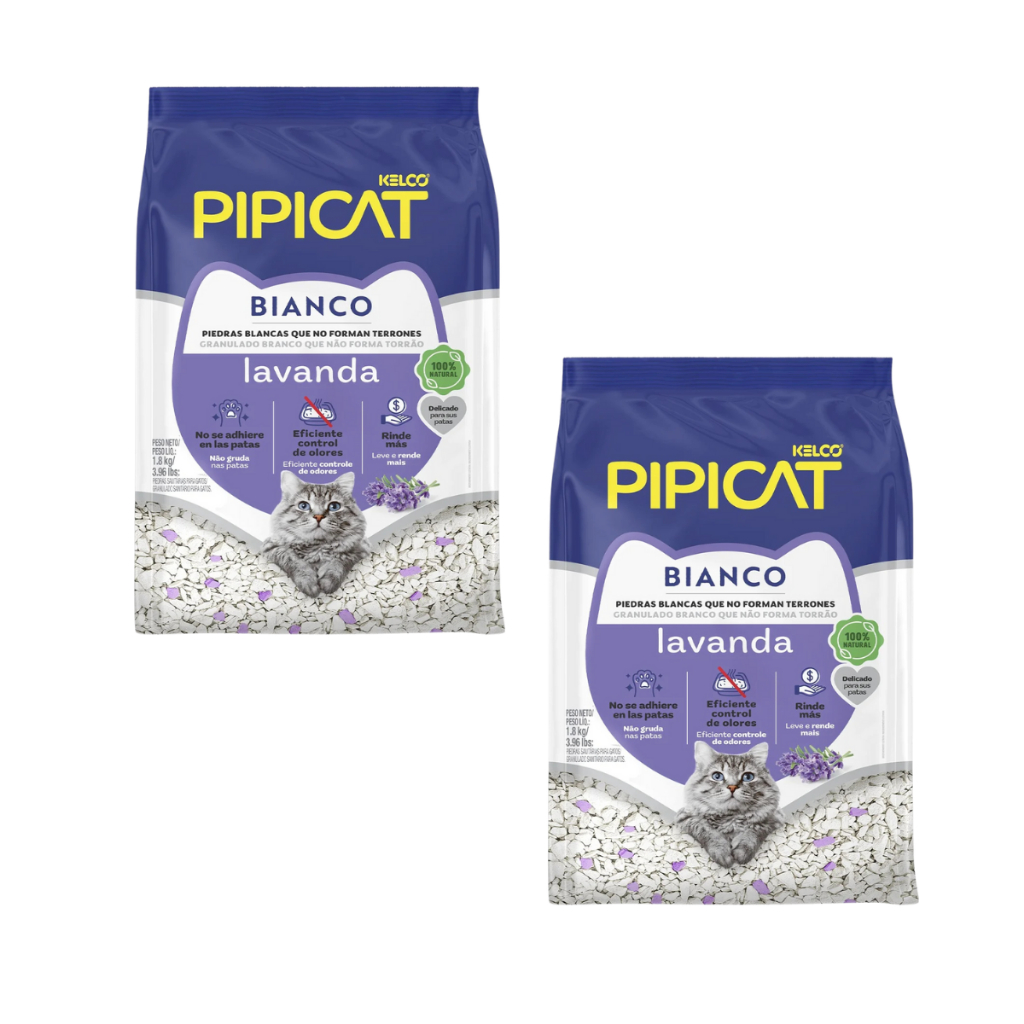 Kit 2 Areia Higienica Pipicat Bianco Lavanda 1,8kg Granulado Sanitário Gatos