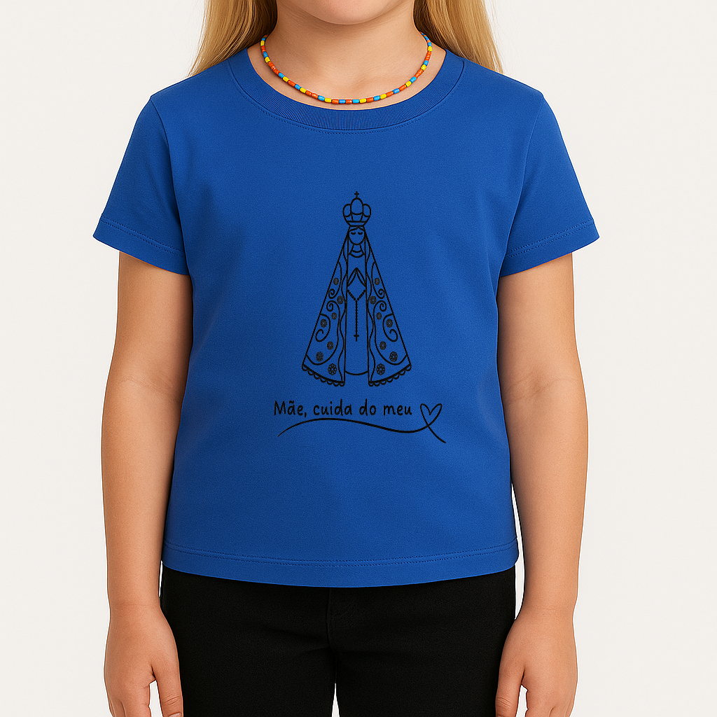 Camiseta Camisa Blusa Infantil Algodão Manga Curta Religiosa Devoção Nossa Senhora Aparecida Lançamento