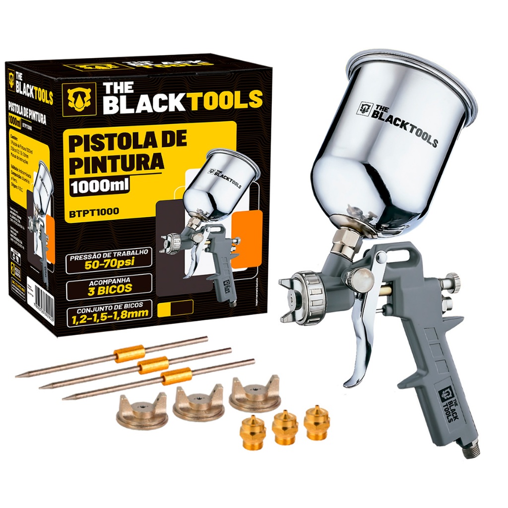 Pistola Pintura Gravidade Caneca 1000 Ml Rosca 1/4 The Black Tools em Oferta na Shopee