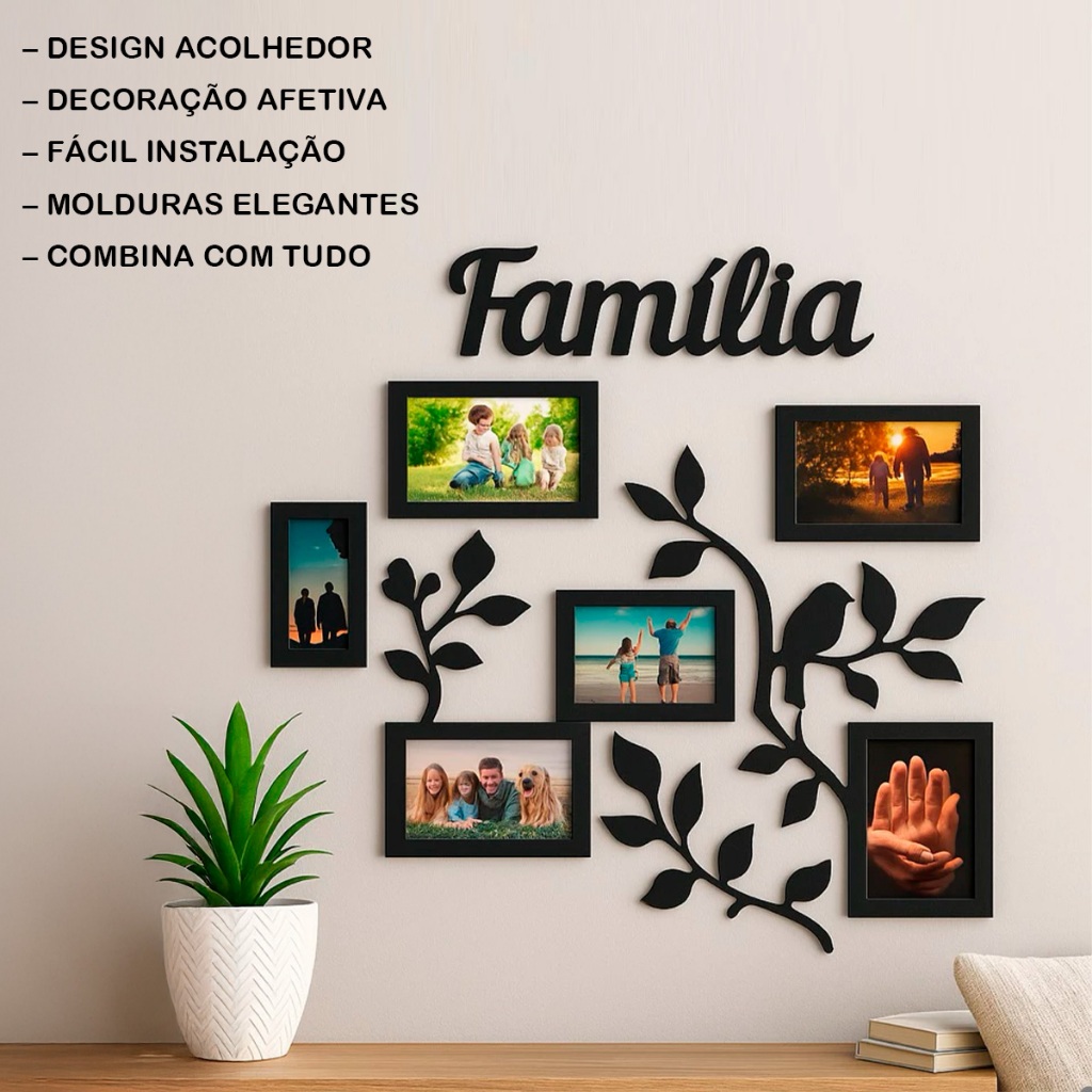Quadro Porta Retrato de Parede Decorativo Fotos de Família em MDF Preto Árvore Familia para 5 Fotos em Oferta na Shopee
