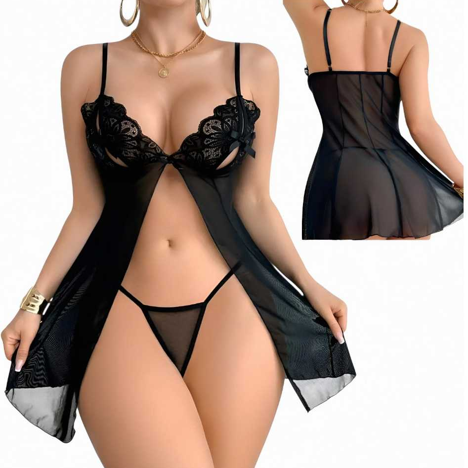 Camisola feminina curta transparente com detalhes de renda sensual romântica noite elegante luxo 3085 em Oferta na Shopee