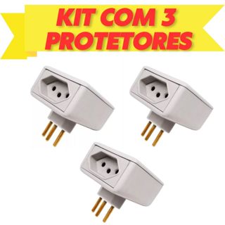 Kit com 3 Protetor Contra Raio Surtos Picos Eletro com 2 Tomadas 127v 220v 10A em Oferta na Shopee