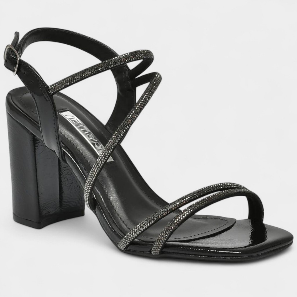 Sandália Via Marte Salto Grosso Strass Feminina - Preto em Oferta na Shopee