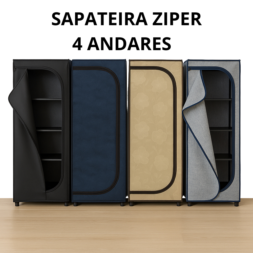 Sapateira Organizadora Multiuso 4 Prateleiras fechamento com Zíper Sapato Roupa Brinquedo Armário