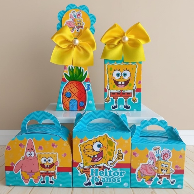 KIT PEGUE E MONTE – CAIXINHAS PERSONALIZADAS PARA LEMBRANCINHAS DE FESTA INFANTIL BOB ESPONJA