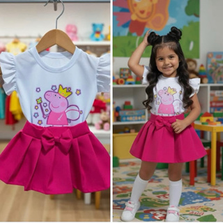 CONJUNTO PEPPA PIG SAIA PLISSADA ROSA em Oferta na Shopee