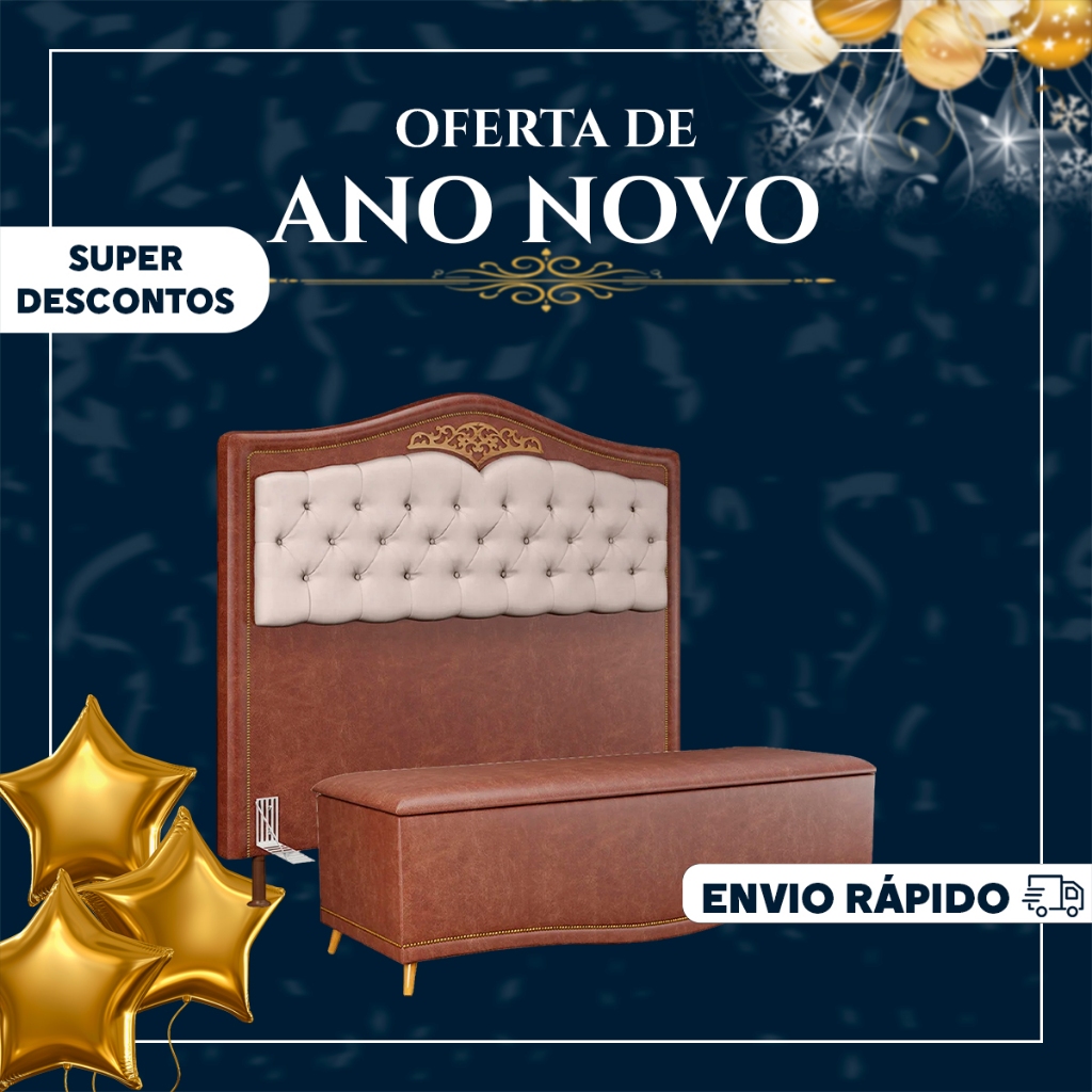 Cabeceira Cama Box Casal Queen 160cm Com Calçadeira Baú Imperial J02 Facto Marrom/Bege - Mpozenato