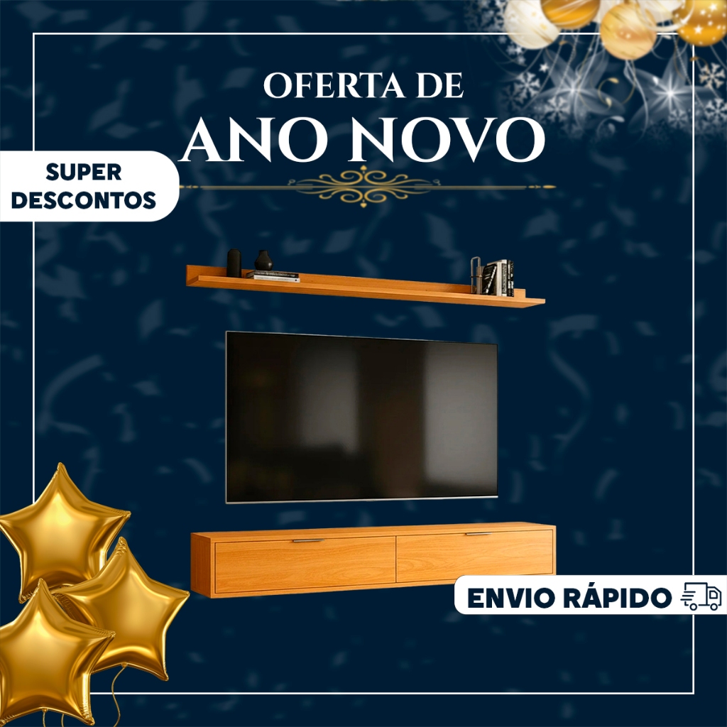 Rack Tv 75 Pol. Suspenso 180cm 2 Portas Lila Cinamomo Z49   - Mpozenato