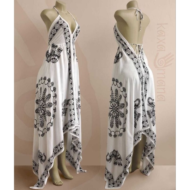 Vestido Indiano Feminino Verão Preto e Branco
