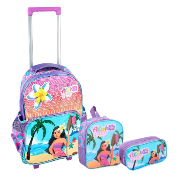 Kit Escolar Da Moana Mochila De Rodinhas Lancheira Estojo Moana