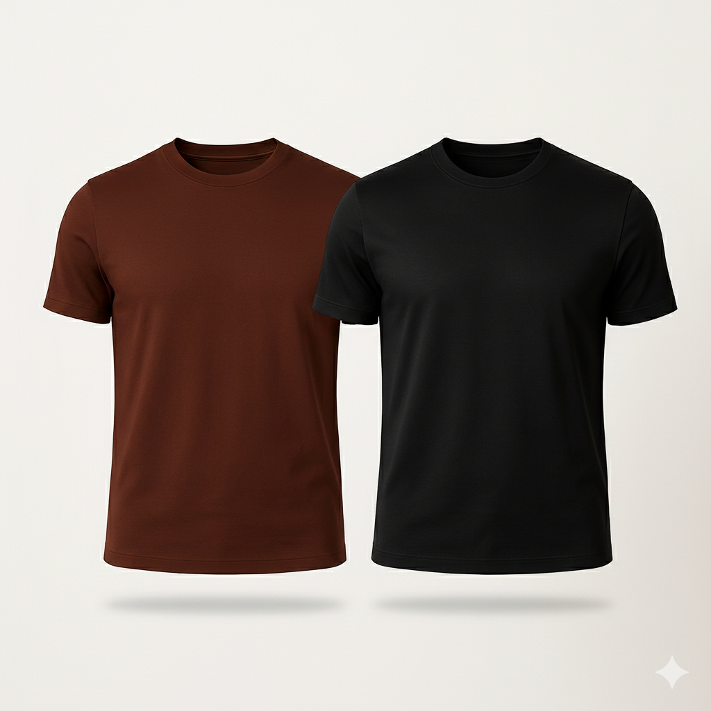 Kit 2 Camiseta Básica Premium Masculina 100% Algodão Preto/Marrom Unissex Casual Lisa Gola Reforçada