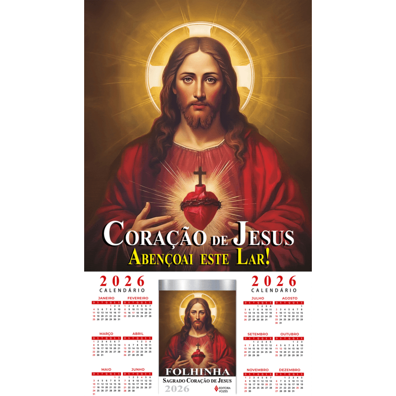 Folhinha do Sagrado Coração de Jesus - 2026 Com Bloco Diário - Calendário