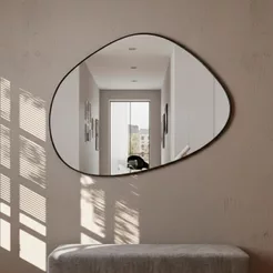 Espelho Pinterest Orgânico Moldura em Couro 3cm Decorativo Sala Quarto Banheiro 44x64cm Nuvem