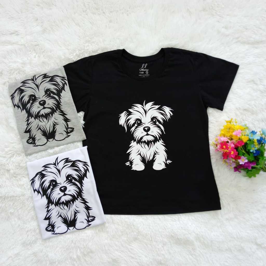 camiseta blusa feminina estampada 100% algodão estampa cachorro