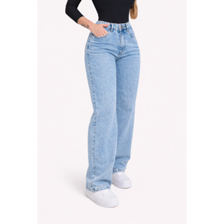 Calça Jeans Feminina Wide Leg Pantalona Cintura Alta Premium em Oferta na Shopee