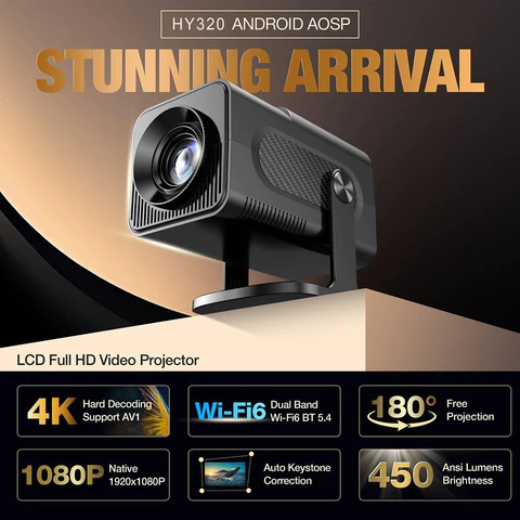 Projetor Portátil 4k HY320 Smart Android Wi-fi Hd 1280x720 Espelhamento celular