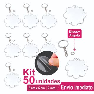 Kit 50 Chaveiros de Flor em Acrílico Transparente + Argolas para Personalizar em Oferta na Shopee