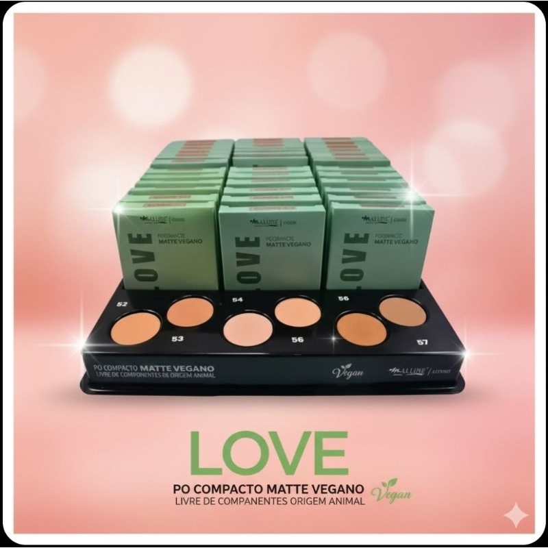 Pó Compacto Matte Vegano 40 a 63 - Max Love - Tons claros  Médios e Escuros.