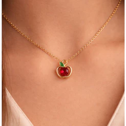 Colar Branca de Neve + Caixinha Presente Aço Inoxidável Princesa Pingente Maçã Vermelha