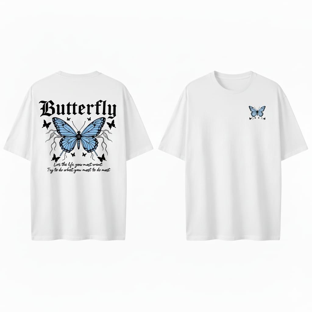 Camiseta Feminina Oversized Estampada Borboleta Adulto P ao G