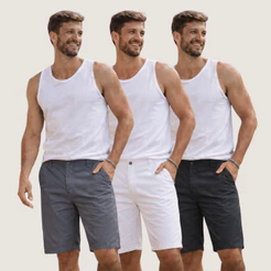 Bermuda Sarja 100% Algodão Short Leve Masculina Casual Confortável Cintura Ajustável Verão Dia a Dia Moda Premium