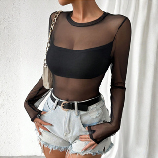 Body Feminino Tule Preto Manga Curta e Manga longa Liso Transparente Carnaval em Oferta na Shopee