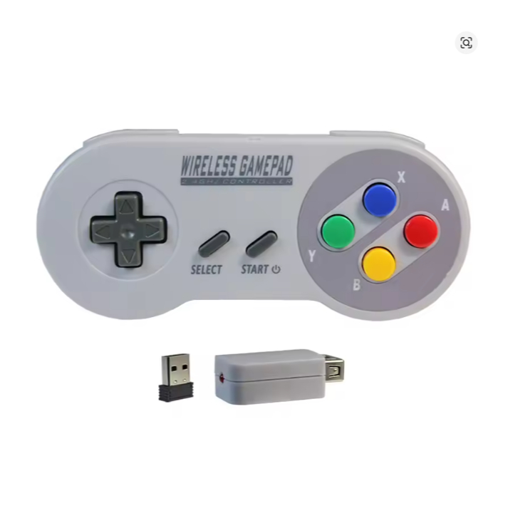 Controle Sem Fio Estilo SNES 2.4Ghz - Para PC, TV Box, SNES Classic Mini & Android - Recarregável